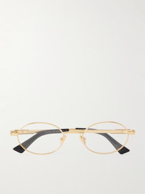 Bottega Veneta Stretch Panthos Oval-Frame Gold-Tone Optical Glasses