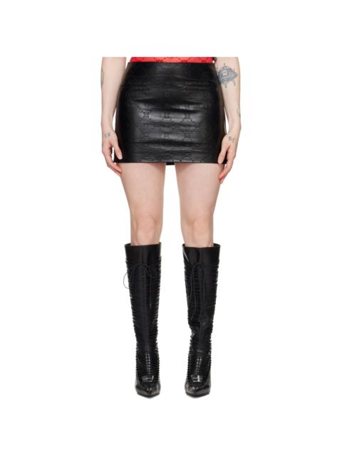 Black Embossed Leather Miniskirt