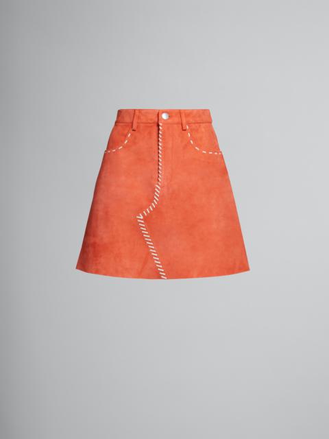 ORANGE SUEDE SKIRT WITH NAPPA STITCHING