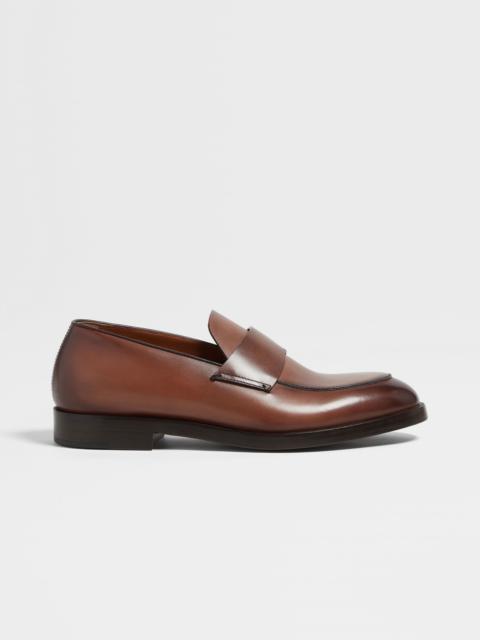 ZEGNA LIGHT BROWN LEATHER TORINO LOAFERS