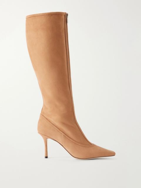 JIMMY CHOO Jozi 85 paneled suede knee-high boots Tan