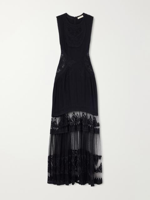 ULLA JOHNSON Florence Embroidered Tulle And Silk Crepe De Chine Gown