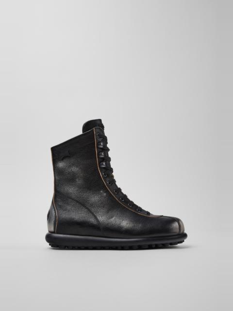 CAMPER Pelotas Black Vegetable-Tanned Leather Ankle Boots for Women.