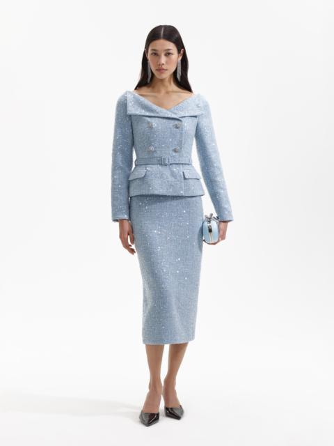 Blue Sequin Boucle Midi Dress