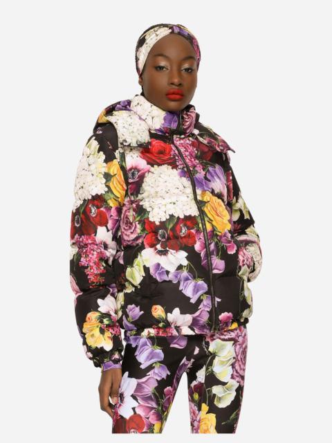 Dolce & Gabbana Nylon down jacket with hydrangea and floral print