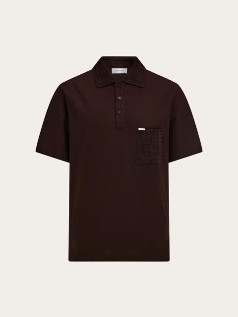 FERRAGAMO V-neck polo with jacquard pocket detail