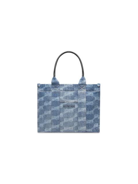 BALENCIAGA Women's Hardware Small Tote Bag With Strap Bb Monogram Bleached Denim  in Blue