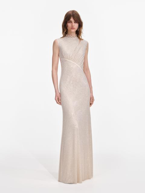 self-portrait Champagne Rhinestone Cut Out Maxi Dress