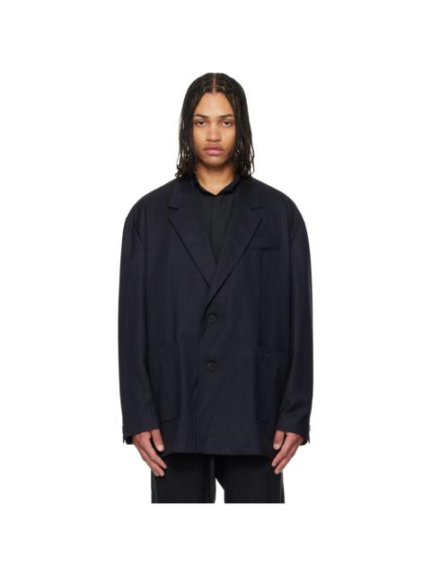 Wooyoungmi Navy Wool Stripe Wide Blazer
