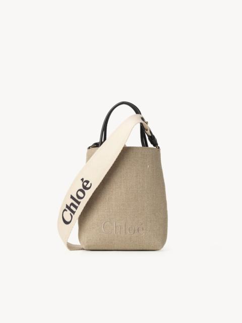 MICRO CHLOÉ SENSE TOTE BAG IN LINEN