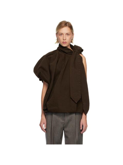 Dries Van Noten Brown Draped Denim Blouse