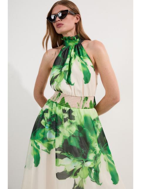 KAREN MILLEN Floral Organdie Woven Belted Halterneck Maxi Dress