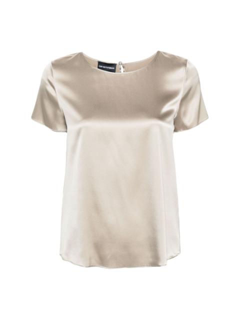 round-neck satin blouse