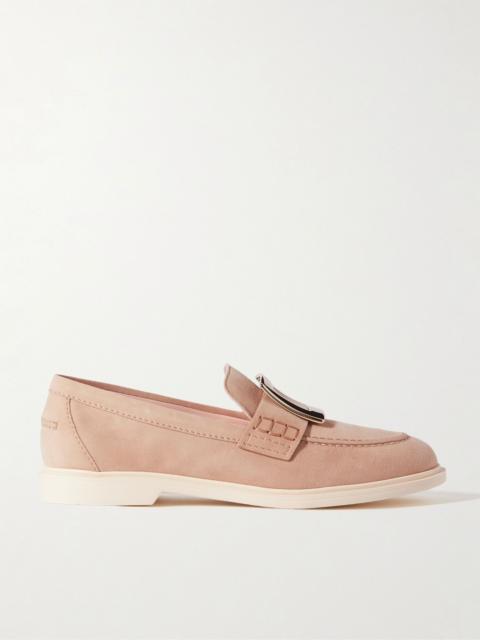 Roger Vivier Embellished suede loafers Beige