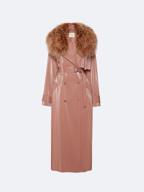 LAPOINTE Vinyl Double Breasted Trench With Shearling Collar