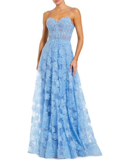 MAC DUGGAL Women's Floral Mesh Sweetheart A-Line Gown - Powder Blue