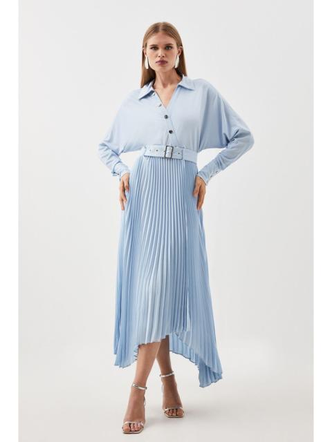 KAREN MILLEN Jersey And Georgette Mix Belted Pleat Midi Dress