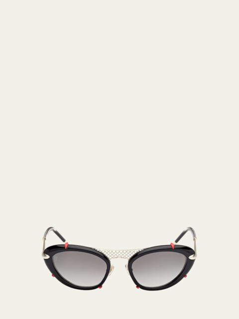 Christian Louboutin Miss Z Spiked Oval Acetate Sunglasses