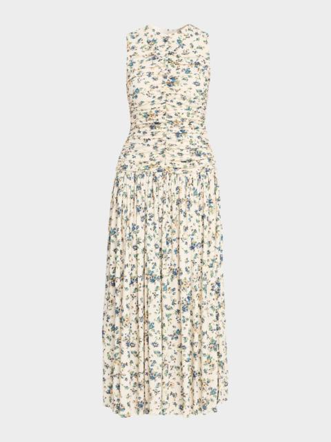 ULLA JOHNSON Elora Ruched Floral Jersey Midi Dress
