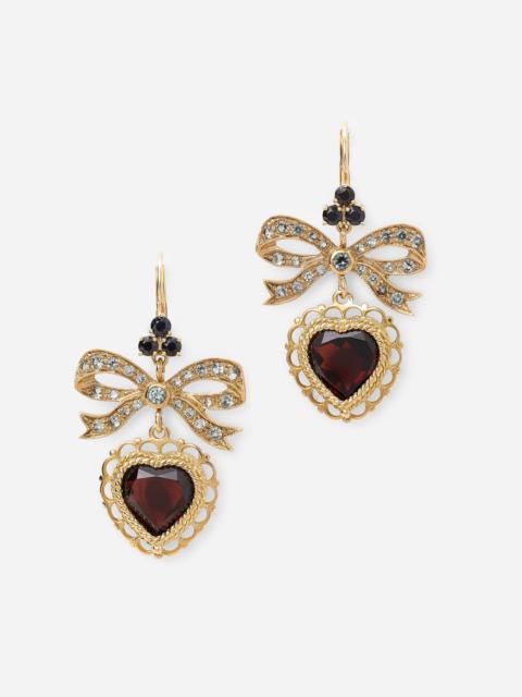 Dolce & Gabbana Heart leverback earrings in yellow 18kt gold with rhodolite garnet heart