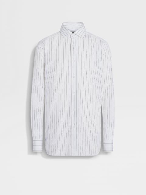 ZEGNA WHITE AND NAVY BLUE MACRO-STRIPED CENTOVENTIMILA COTTON SHIRT