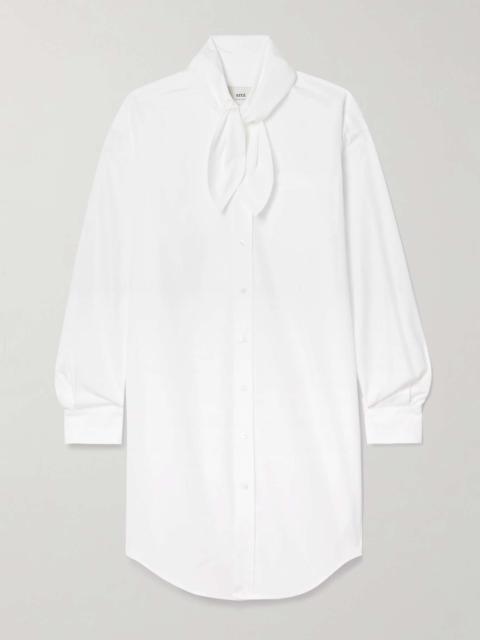 Tie-detailed cotton-poplin mini shirt dress