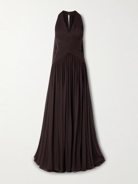 ELIE SAAB Cape-effect Gathered Silk-georgette Gown