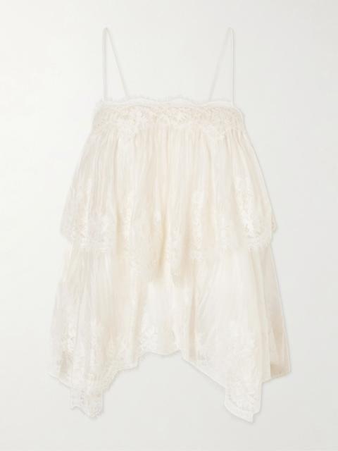 Aje. Ophelia lace-trimmed crinkled-satin camisole Yellow