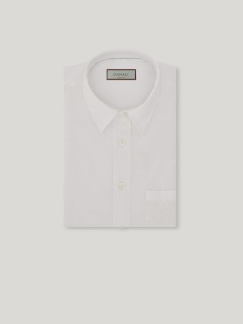 Canali MILK-COLORED GARMENT DYED COTTON AND LINEN BLEND SHIRT