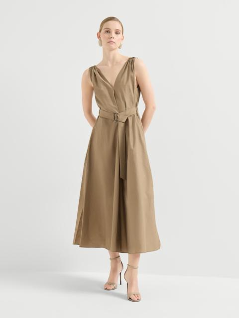 Techno cotton poplin belted dress with precious shoulder detail
