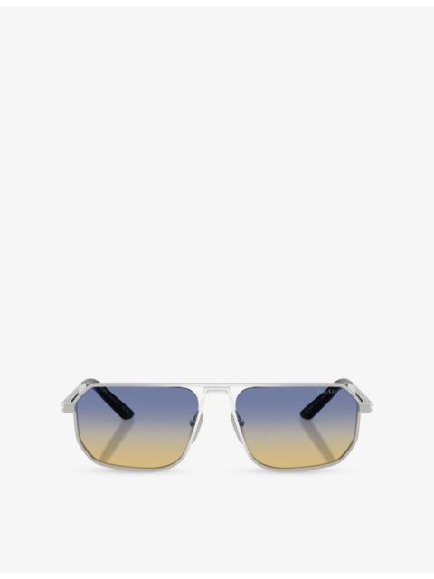 Prada PR A53S Rectangular-Frame Metal Sunglasses