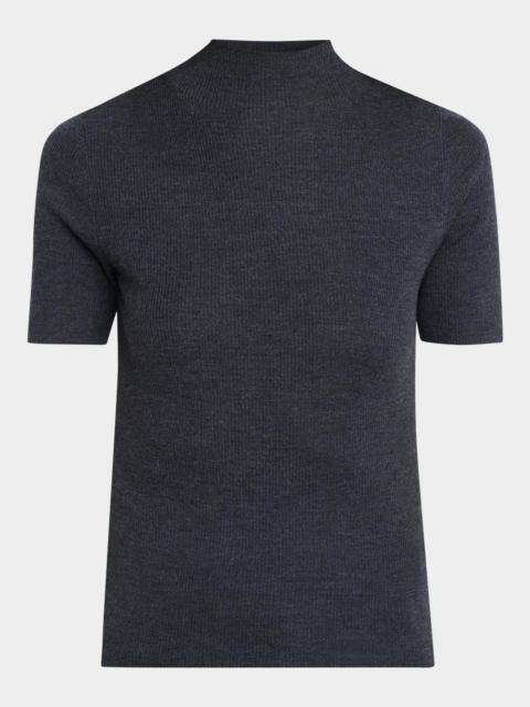 Theory Leenda Regal Merino Wool Short-Sleeve Mock-Neck Top