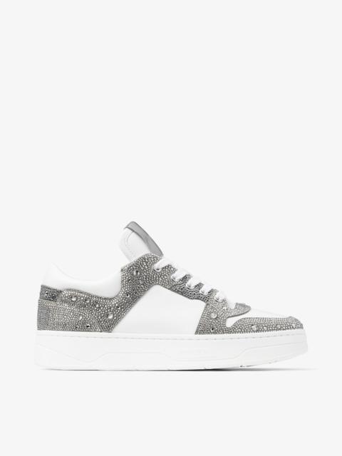 Florent/F
White Leather and Shimmer Suede Trainers with Crystals