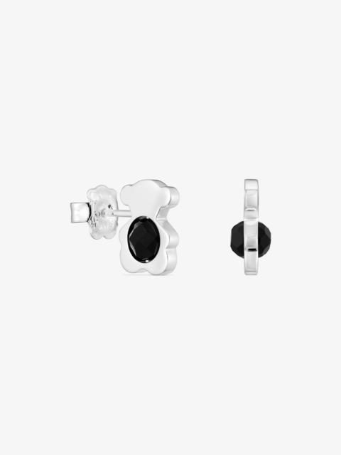 TOUS Small silver with onyx 12 mm bear Earrings I-Bear
