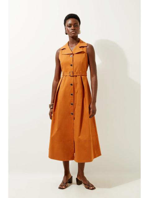 KAREN MILLEN Tall Halter Neck Belted Full Skirted Shirt Dress