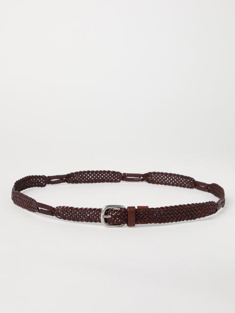 Brunello Cucinelli Scratched braided calfskin belt
