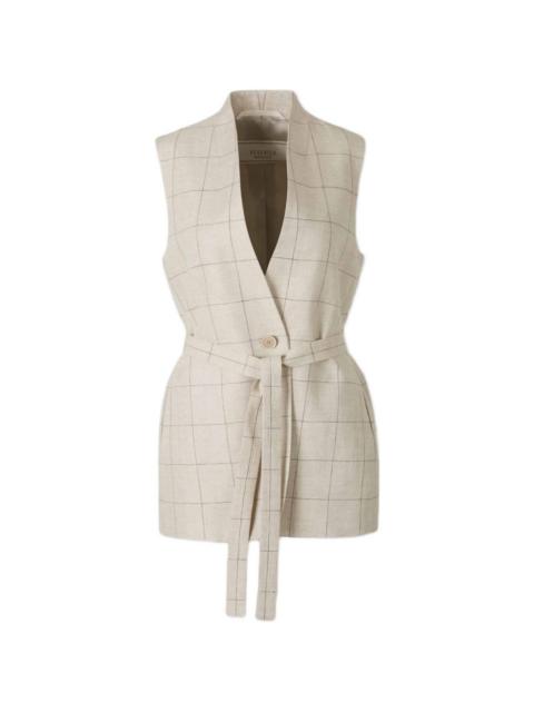 PESERICO checked-pattern belted V-neck jacket