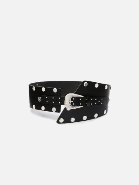 PINKO LEATHER BELT WITH STUDS AND STRAP, 15 CM