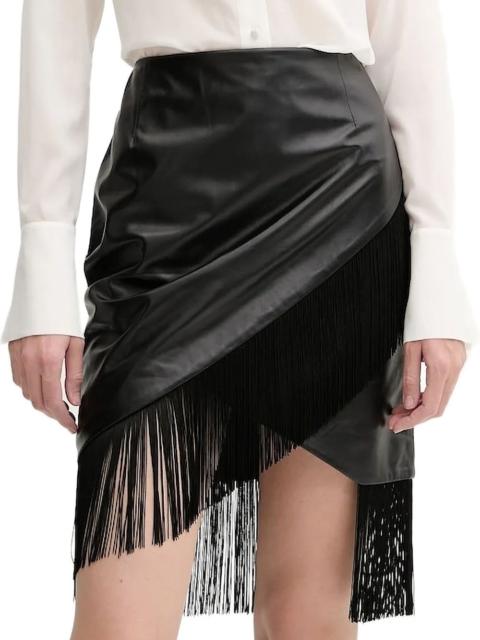 IRO leather fringe asymmetric midi skirt