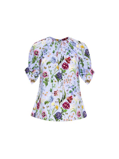Oscar de la Renta MINI MULTI FLORAL GATHERED BLOUSE