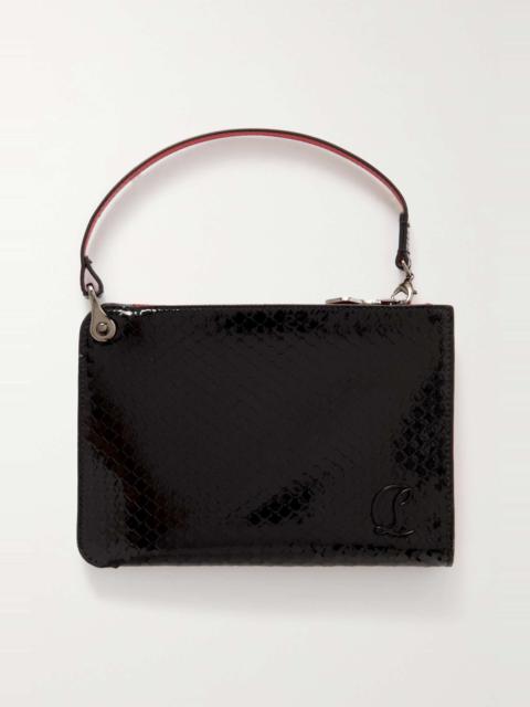 Christian Louboutin Embellished snake-effect patent-leather pouch