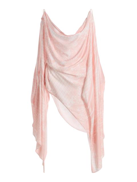 Balmain Open-Shoulder Foulard-Print Flounce Top pink