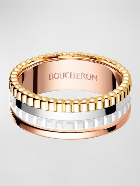 Boucheron Quatre 18K Tricolor Gold Ceramic & Diamond Small Ring