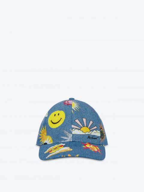 Moschino ALLOVER SUN SMILEY® PRINT DENIM HAT