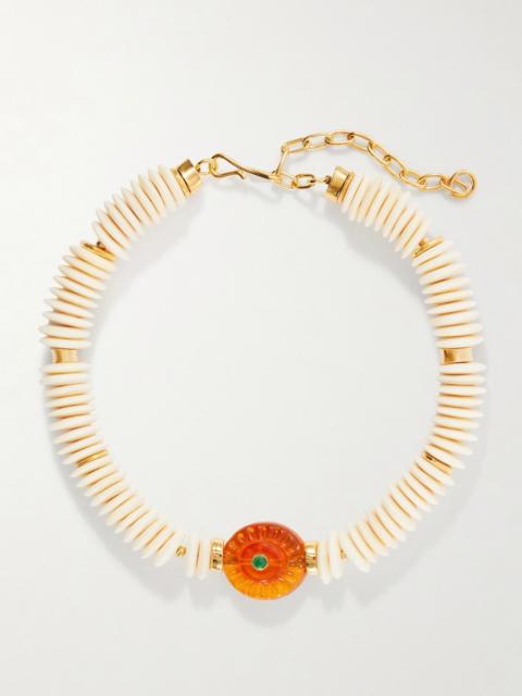 LIZZIE FORTUNATO Marisol gold-plated bone, glass and chrysoprase beaded necklace White
