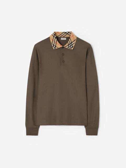 Burberry Long-sleeve Check Collar Cotton Polo Shirt