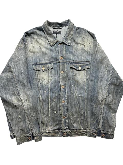 BALENCIAGA Rhinestone Logo Oversized Denim Jacket "Light Blue" RF24 779353 TNW65 4036