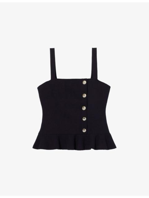 Claudie Pierlot Square-Neck Ruffled Knitted Top