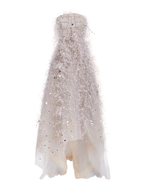 Oscar de la Renta Strapless Point D'esprit Gown light grey