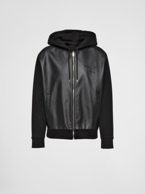 Prada Technical fleece and leather hoodie jacket